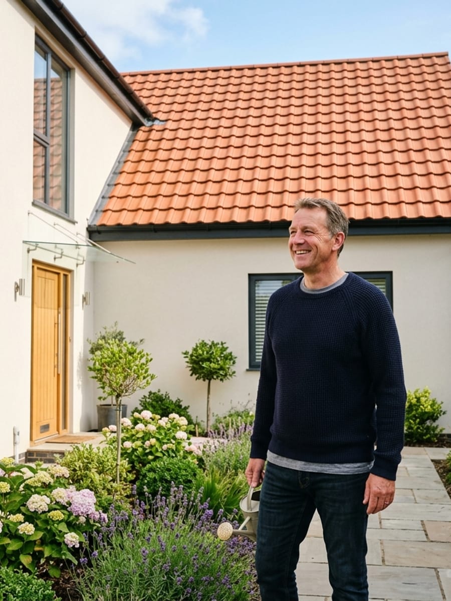 Professionnel appliquant un traitement hydrofuge sur une toiture propre