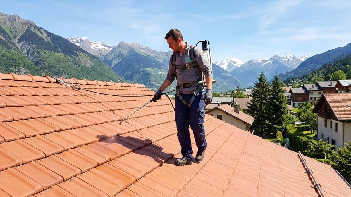 Entrepreneur de démoussage toiture à Annecy et en Haute-Savoie en action