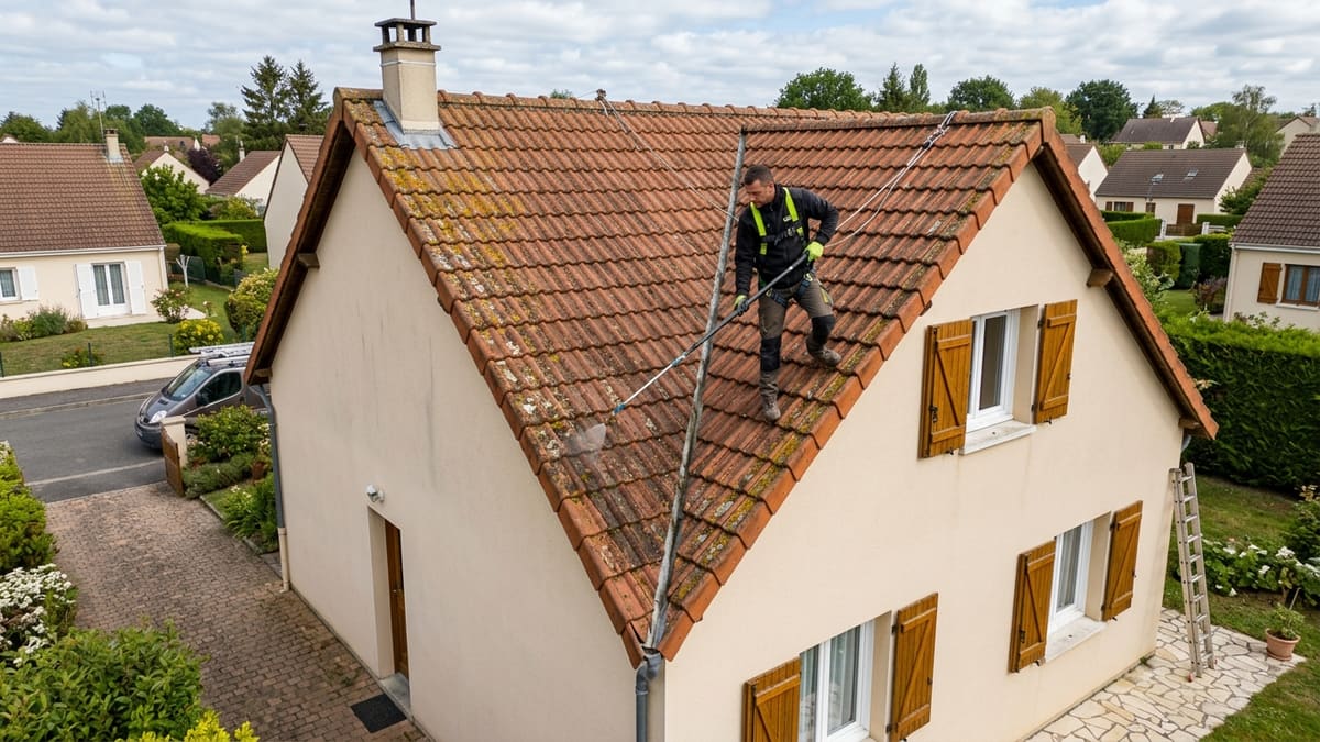 Matériel de démoussage de toiture : pulvérisateur et perche pour l’application